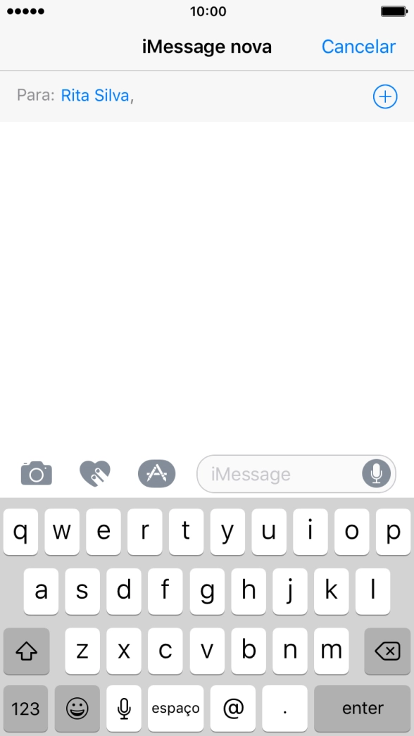 Se for possível o destinatário receber iMessages, aparecerá o texto iMessage no campo de escrita.