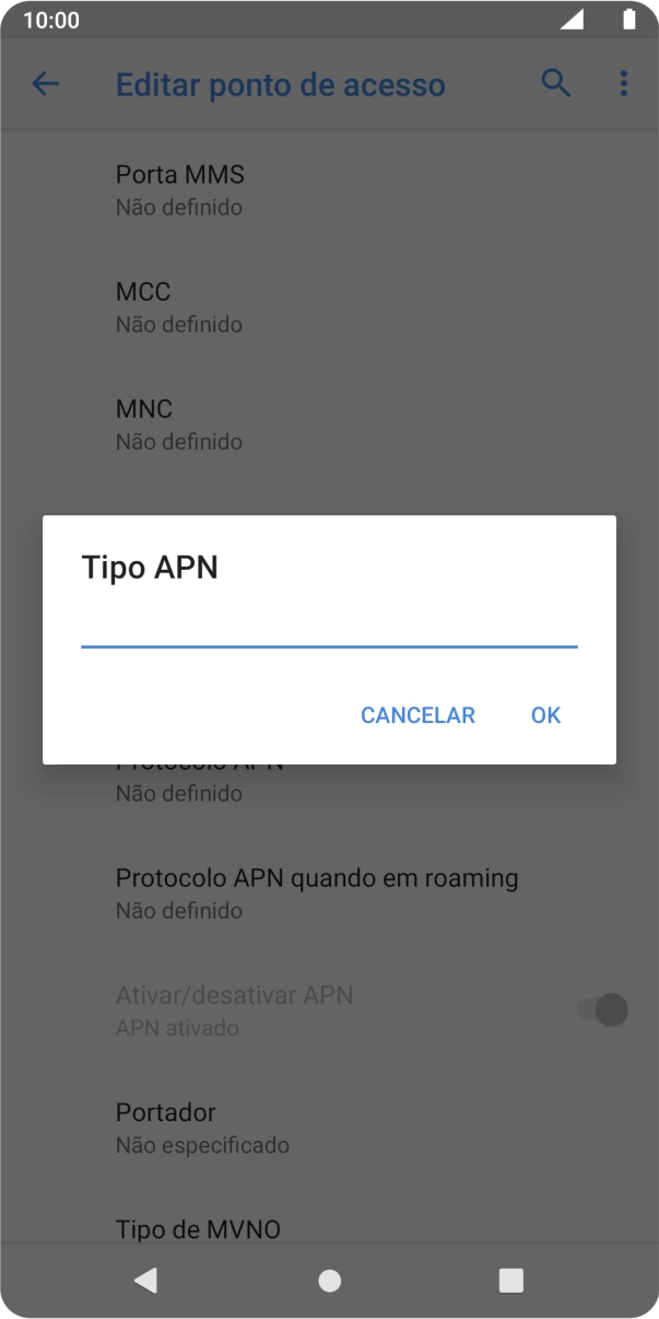 Introduza default e prima OK.