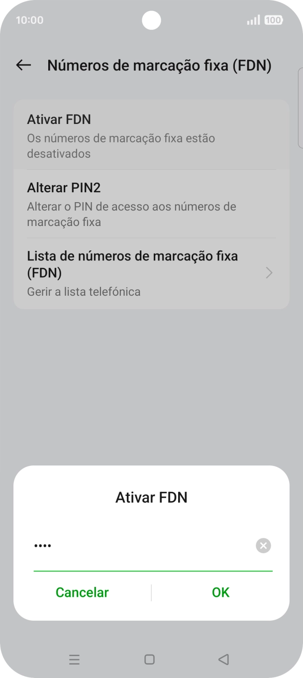 Introduza o código PIN2 e prima OK.