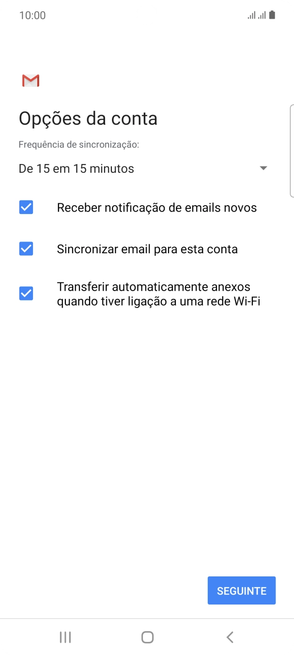 Se o ecrã mostrar esta imagem, a sua conta foi identificada e configurada automaticamente. Siga as indicações no ecrã para introduzir informações adicionais e concluir a configuração.