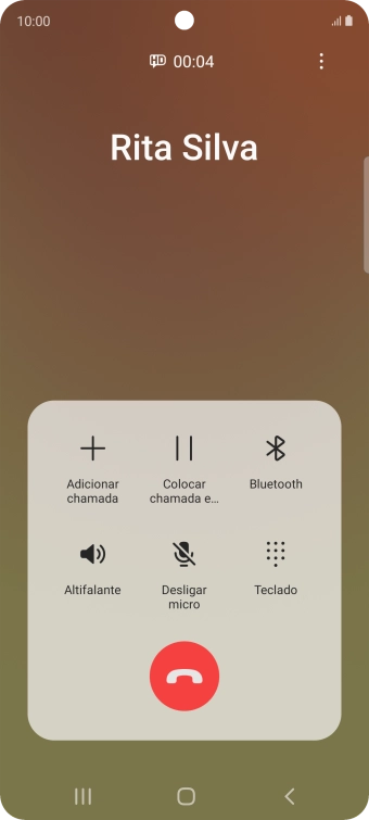 Prima o ícone para terminar a chamada.