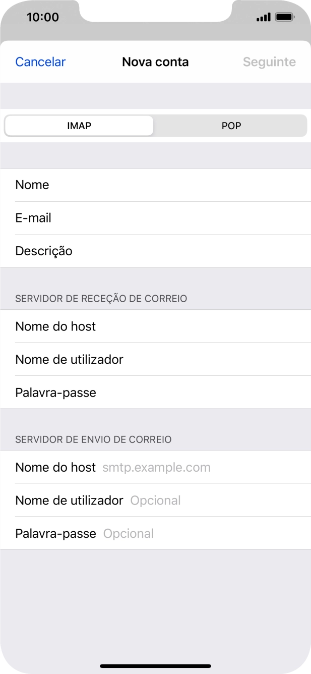 Prima Nome do host e introduza o nome do servidor de envio do fornecedor de e-mail.