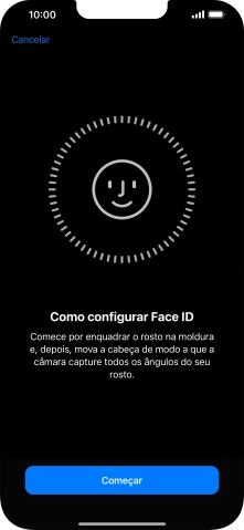 Prima Começar e siga as indicações no ecrã para estabelecer um código de reconhecimento facial (Face ID).