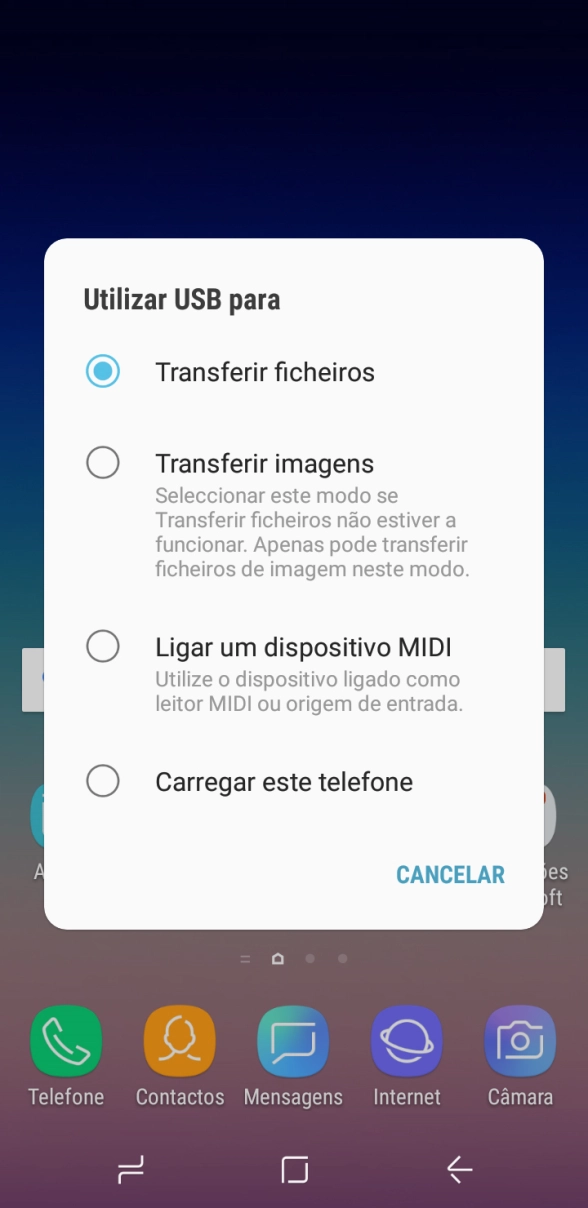 Prima Transferir ficheiros para ativar a função.