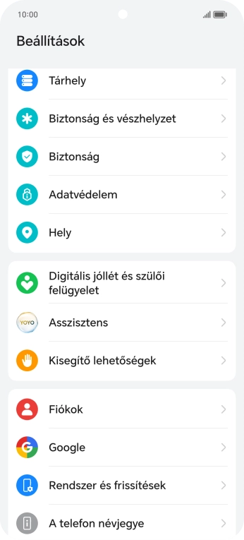 Válaszd a Fiókok lehetőséget.