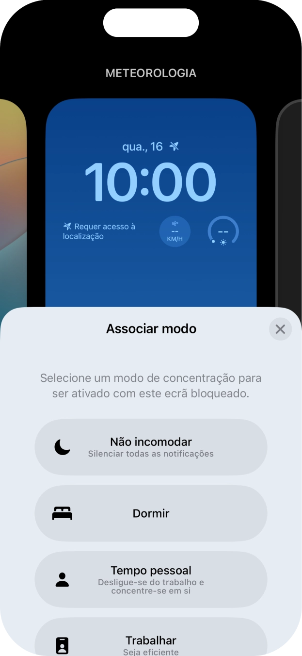 Prima o modo de concentração pretendido.