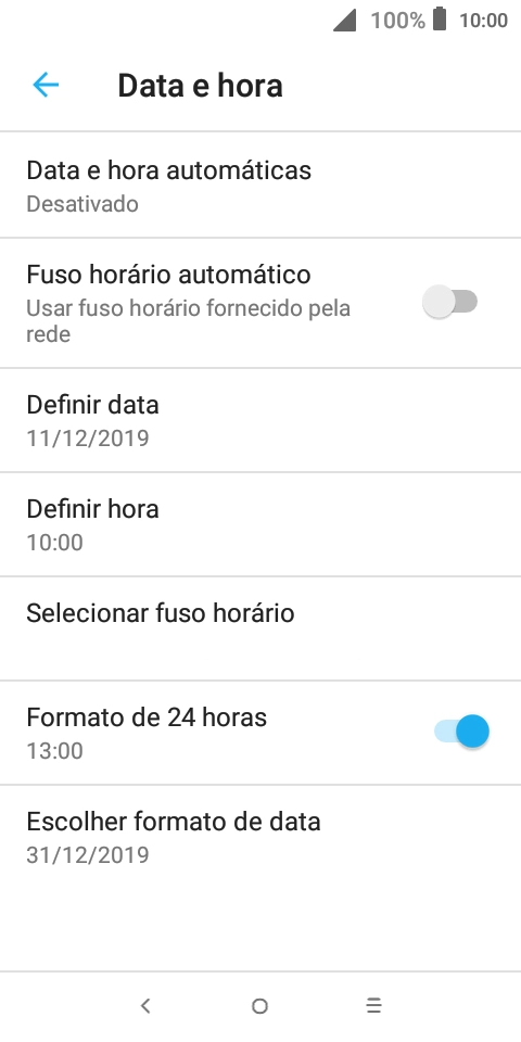Prima Data e hora automáticas.
