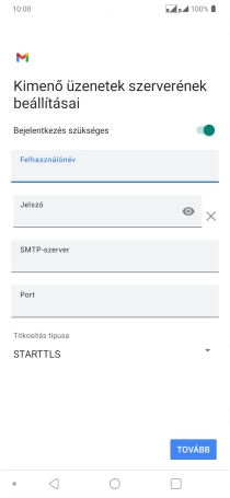 Kattints a „Jelszó” alatti mezőre, és írd be az e-mail szolgáltatód kimenő szerverének jelszavát.