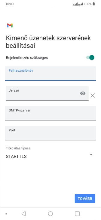 Kattints a „Jelszó” alatti mezőre, és írd be az e-mail szolgáltatód kimenő szerverének jelszavát.