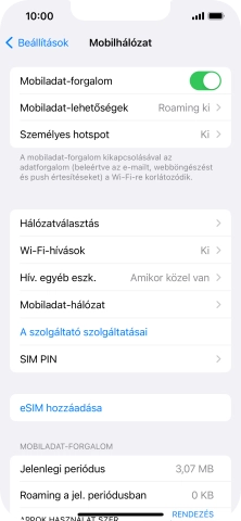 Válaszd a Mobiladat-lehetőségek lehetőséget.
