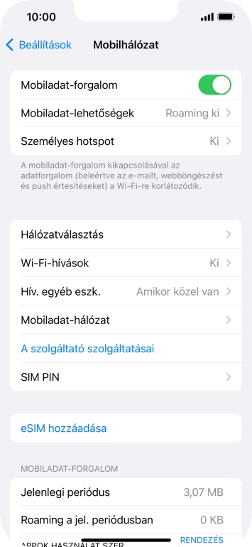 Válaszd a Mobiladat-lehetőségek lehetőséget.