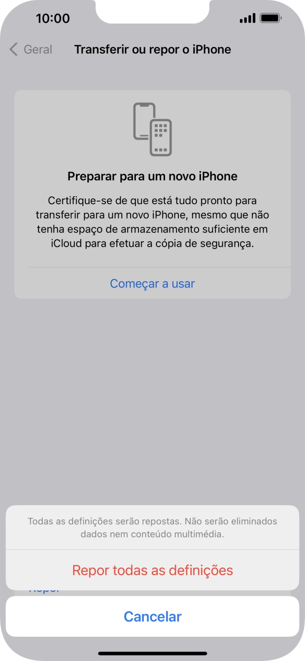 Prima Repor todas as definições.