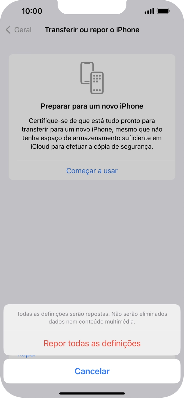 Prima Repor todas as definições.