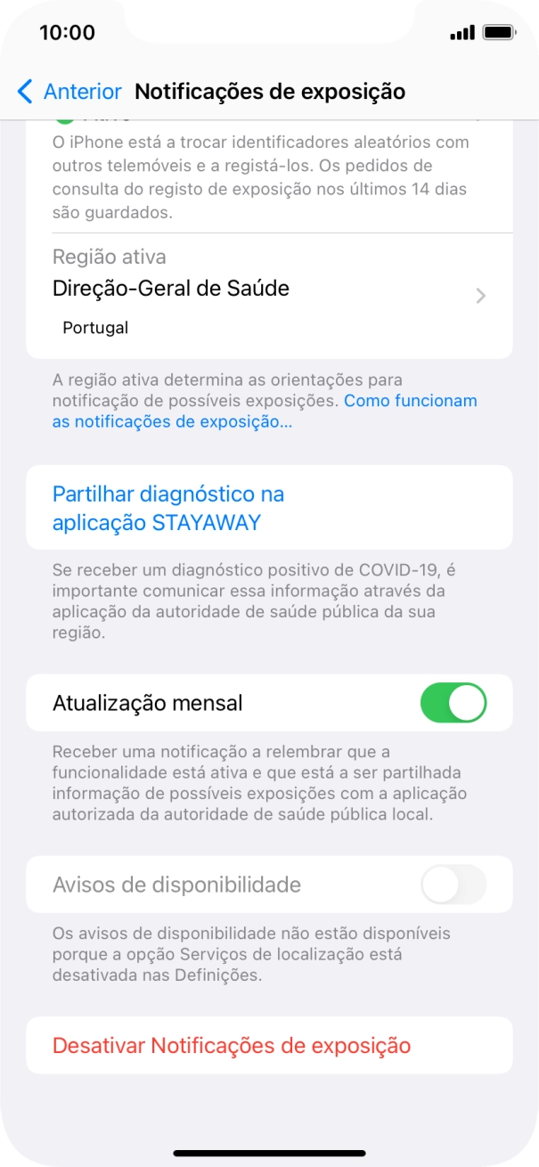 Prima Desativar Notificações de exposição.