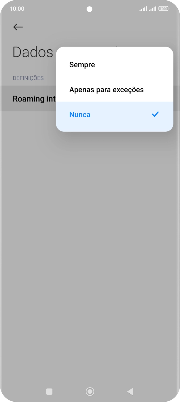 Prima a definição pretendida para ativar ou desativar a função.