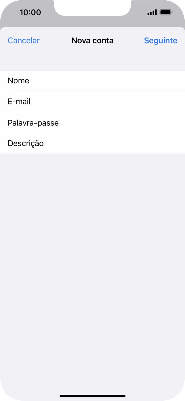 Prima Descrição e introduza o nome pretendido da conta de e-mail.