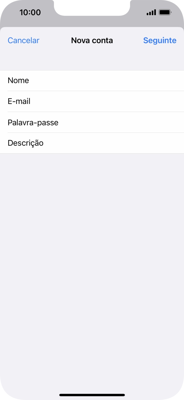 Prima Descrição e introduza o nome pretendido da conta de e-mail.