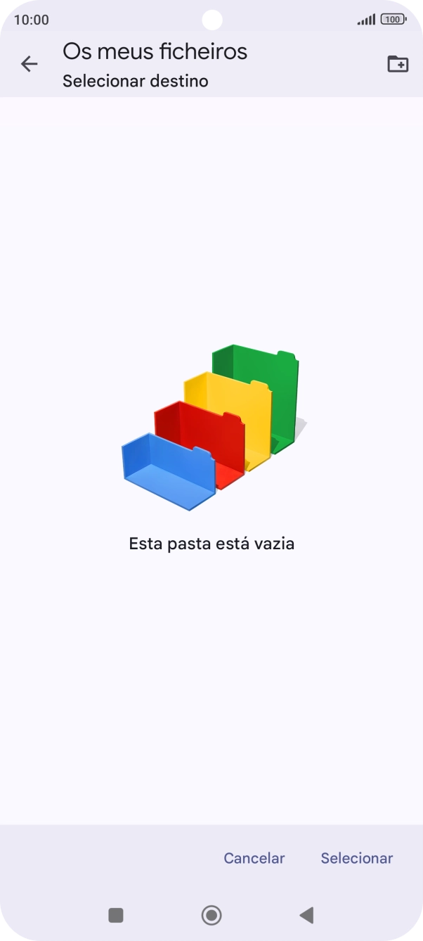 Se quiser criar uma nova pasta, prima o ícone de nova pasta e siga as indicações no ecrã para criar uma nova pasta.