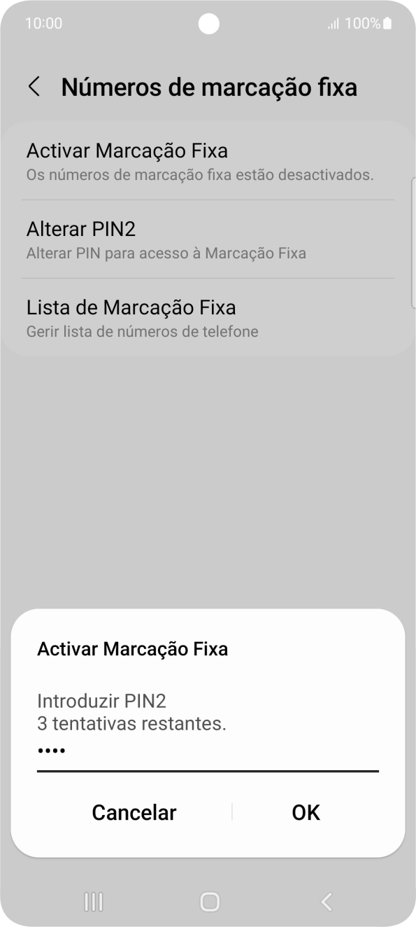 Introduza o código PIN2 e prima OK.
