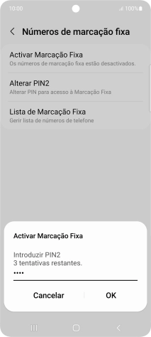 Introduza o código PIN2 e prima OK.