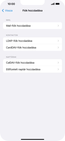 Válaszd a Mail-fiók hozzáadása lehetőséget.