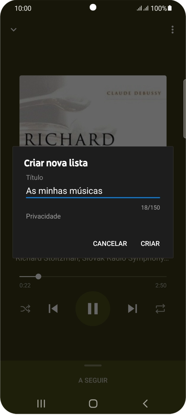 Introduza o nome pretendido para a lista de reprodução e prima CRIAR.