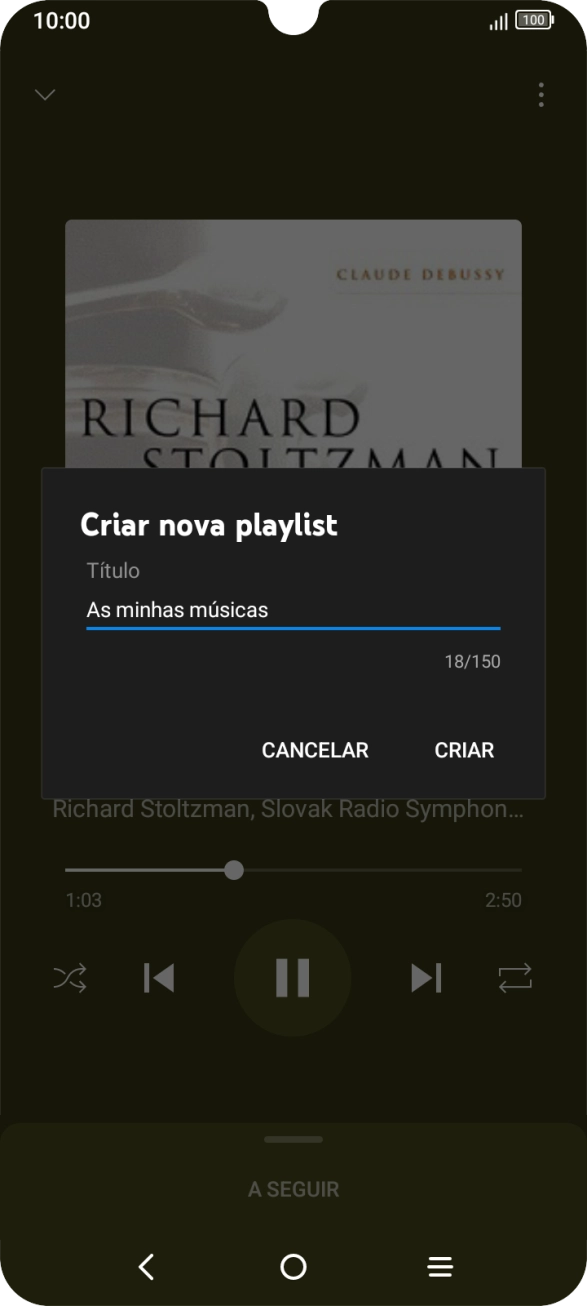 Introduza o nome pretendido para a lista de reprodução e prima CRIAR.