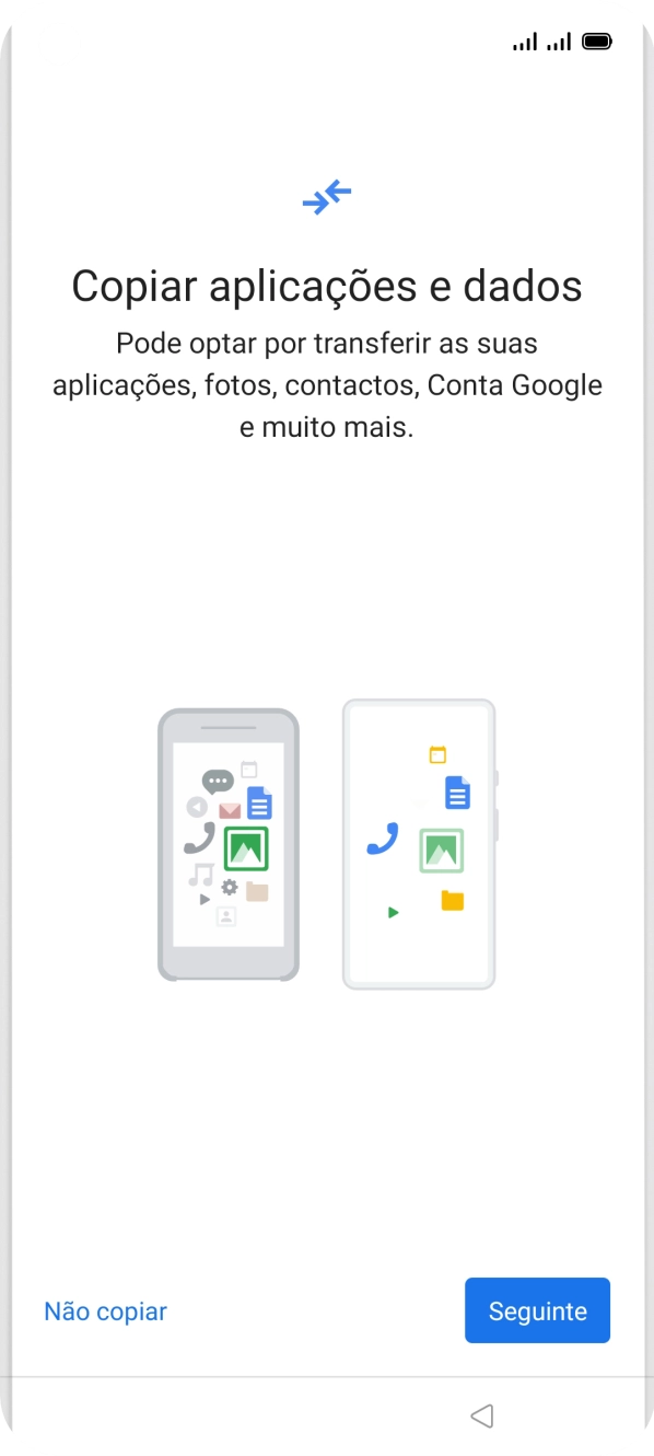 É possível transferir conteúdo de outro telefone quando o telefone for ativado antes da primeira utilização e quando o telefone tiver sido reiniciado. Quando esta imagem for mostrada no ecrã, o telefone está pronto para transferir conteúdo de outro telefone.