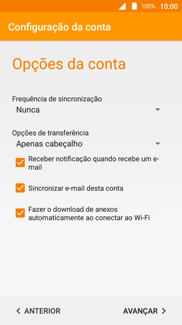 Se o ecrã mostrar esta imagem, a sua conta foi identificada e configurada automaticamente. Siga as indicações no ecrã para introduzir informações adicionais e concluir a configuração.
