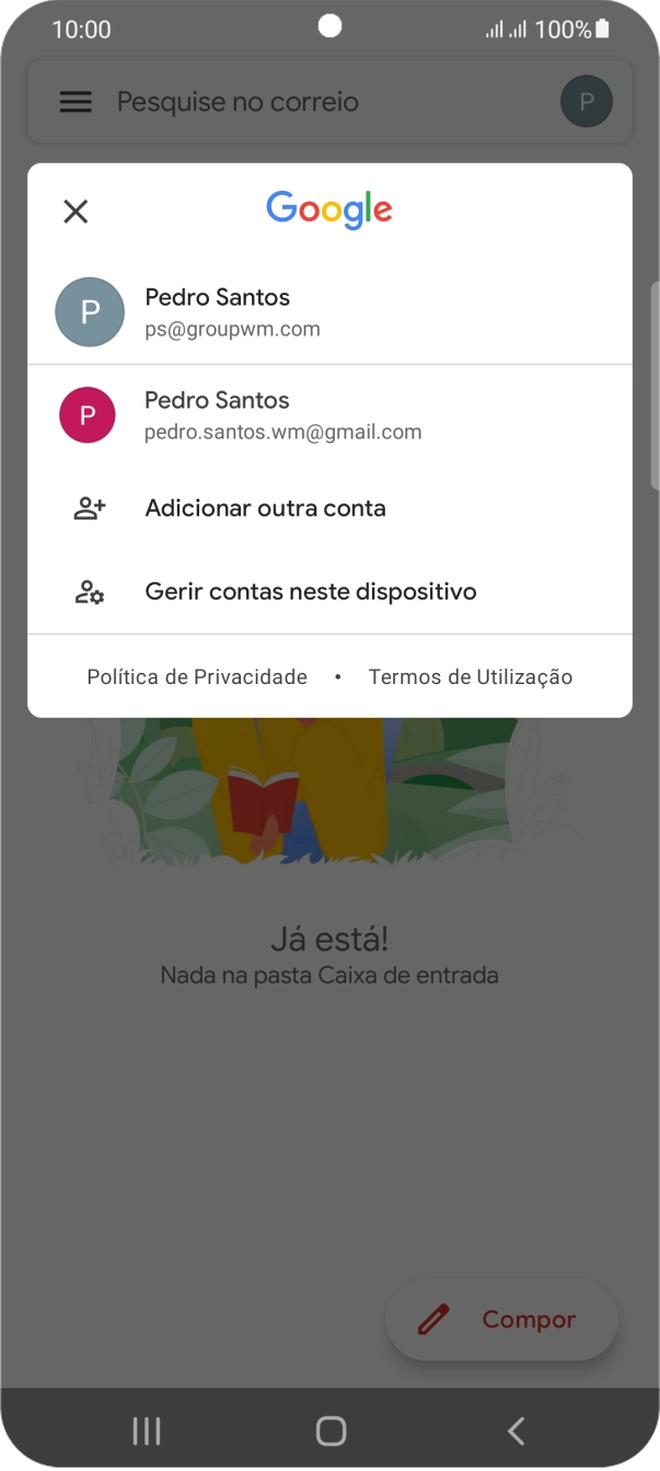 Prima a conta de e-mail pretendida.