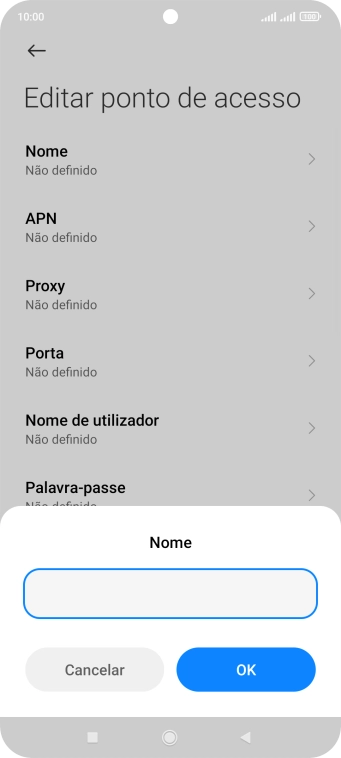 Introduza Vodafone Internet e prima OK.