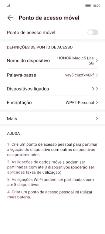 Prima Nome do dispositivo, e introduza o nome pretendido do hotspot Wi-Fi.