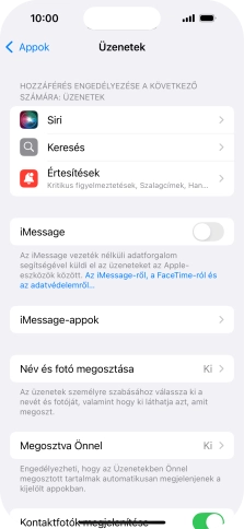 Kattints az „iMessage” melletti csúszkára a funkció bekapcsolásához.