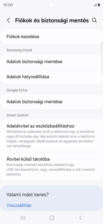 Válaszd a Fiókok kezelése lehetőséget.