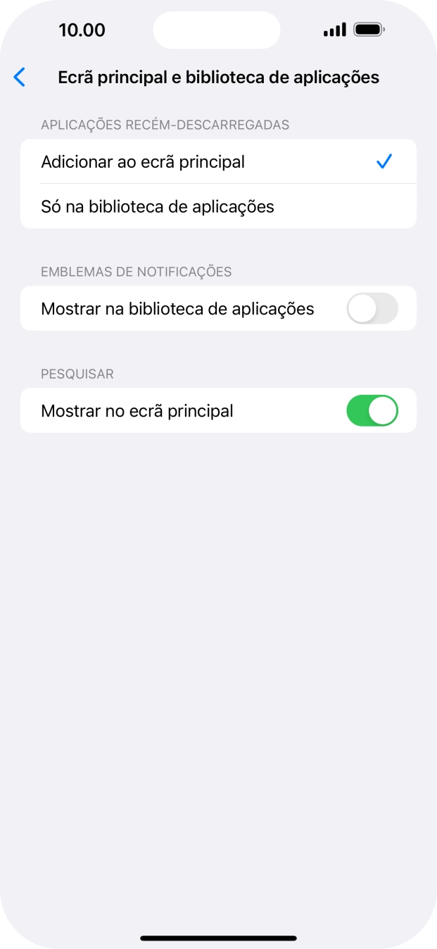 Para adicionar apps recém descarregadas ao ecrã inicial e à biblioteca de apps, deve premir Adicionar ao ecrã principal.