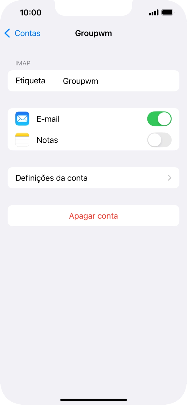 Prima Definições da conta.