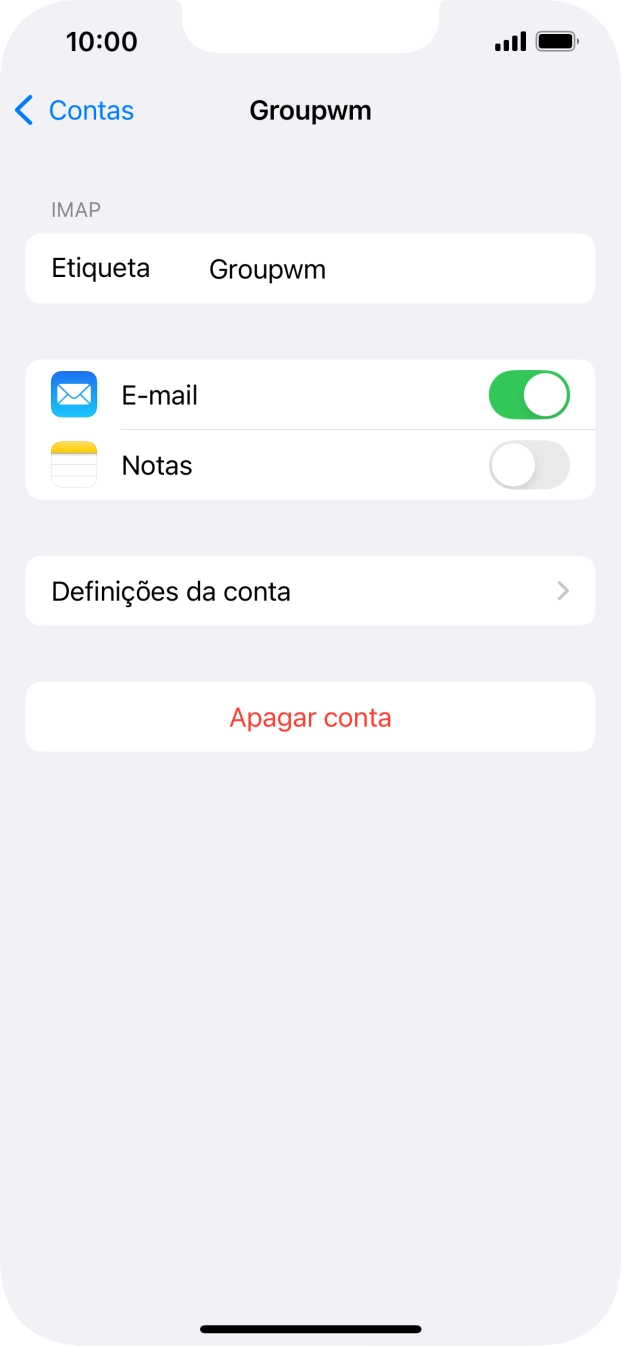 Prima Definições da conta.