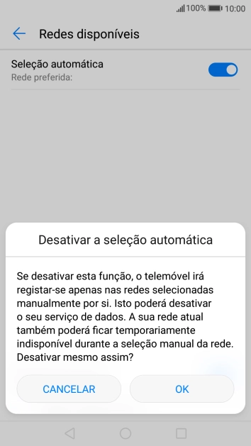Prima OK e aguarde enquanto o telefone procura as redes.