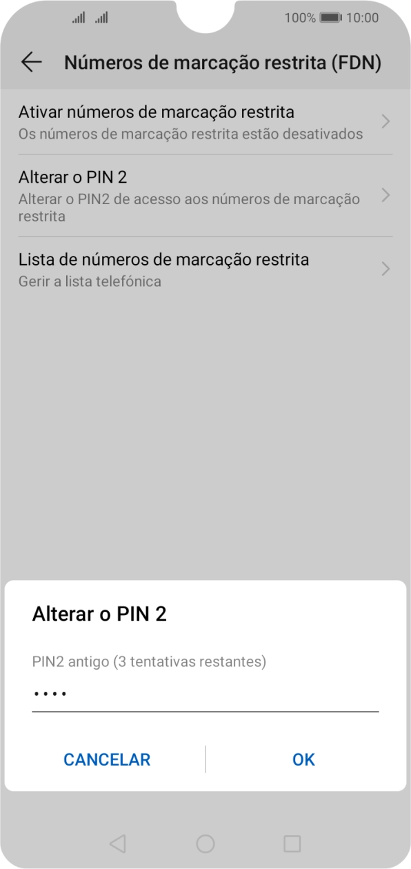 Introduza o código PIN2 e prima OK.