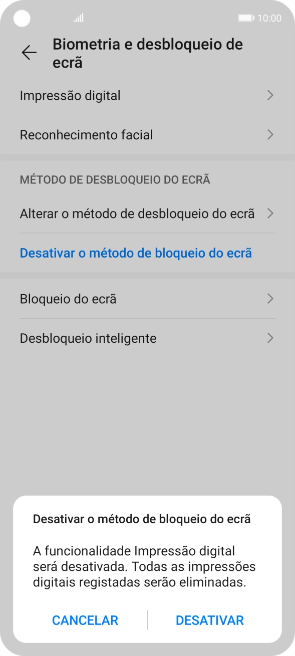 Introduza o código adicional de bloqueio do telefone que criou anteriormente e prima DESATIVAR.
