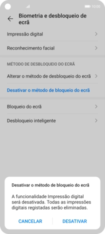 Introduza o código adicional de bloqueio do telefone que criou anteriormente e prima DESATIVAR.