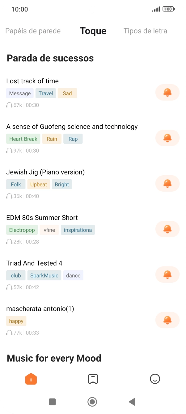 Prima os tons de toque pretendidos para os ouvir.
