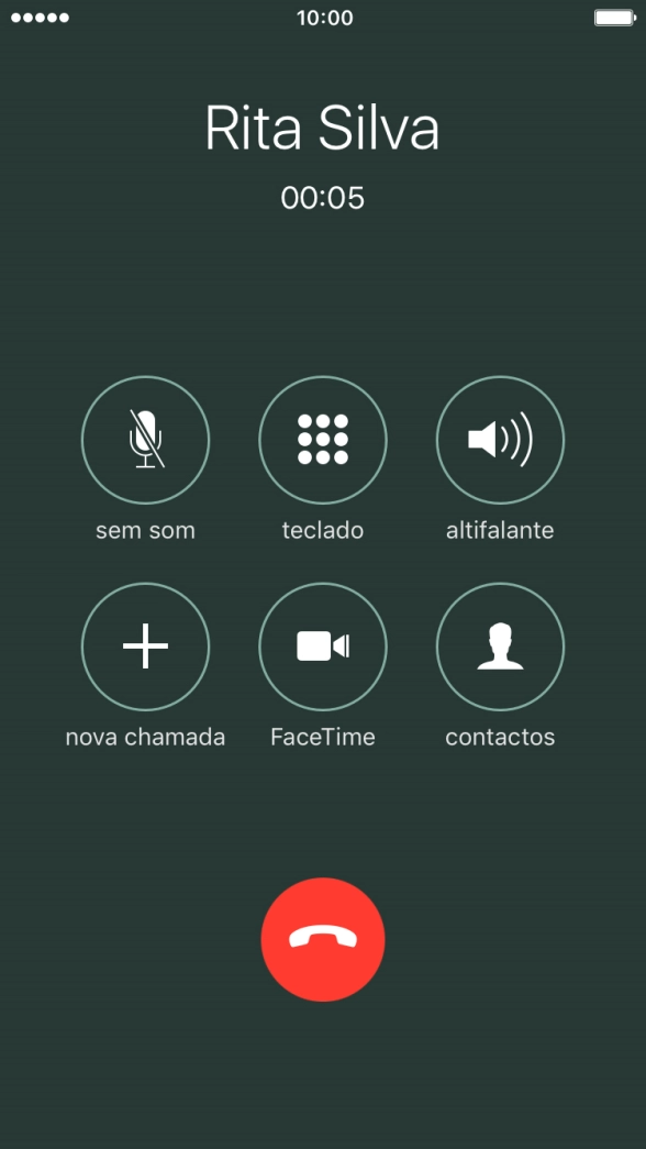 Prima o ícone para terminar chamada para terminar a chamada.