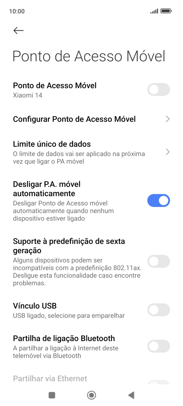 Prima Configurar Ponto de Acesso Móvel.