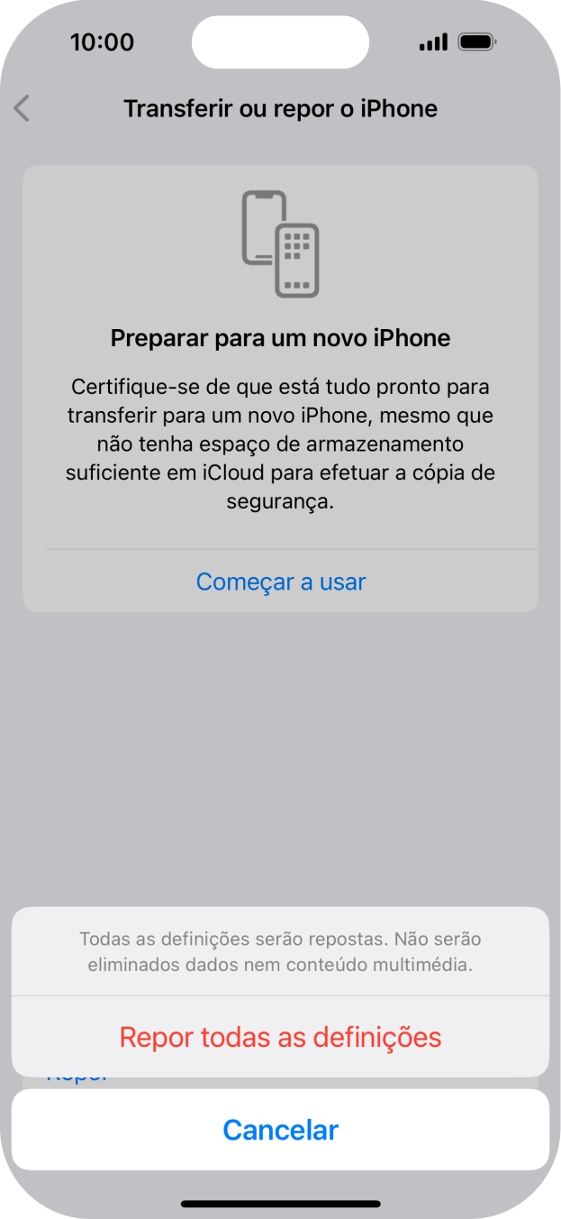 Prima Repor todas as definições.