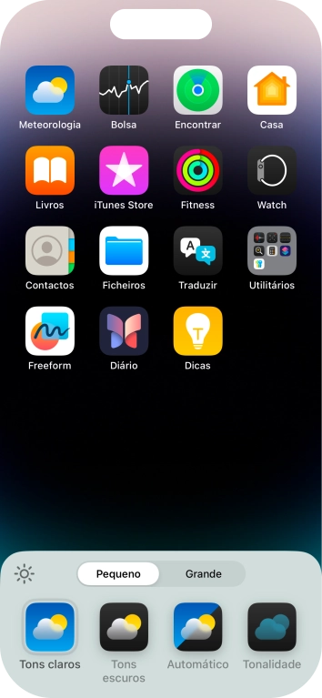 Prima as definições pretendidas para escolher o tamanho dos ícones de apps no ecrã inicial.