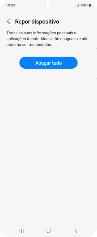 Prima Apagar tudo. Aguarde um momento enquanto o telefone restabelece as definições originais. Siga as indicações no ecrã para configurar o telefone de modo que este fique pronto a ser utilizado.