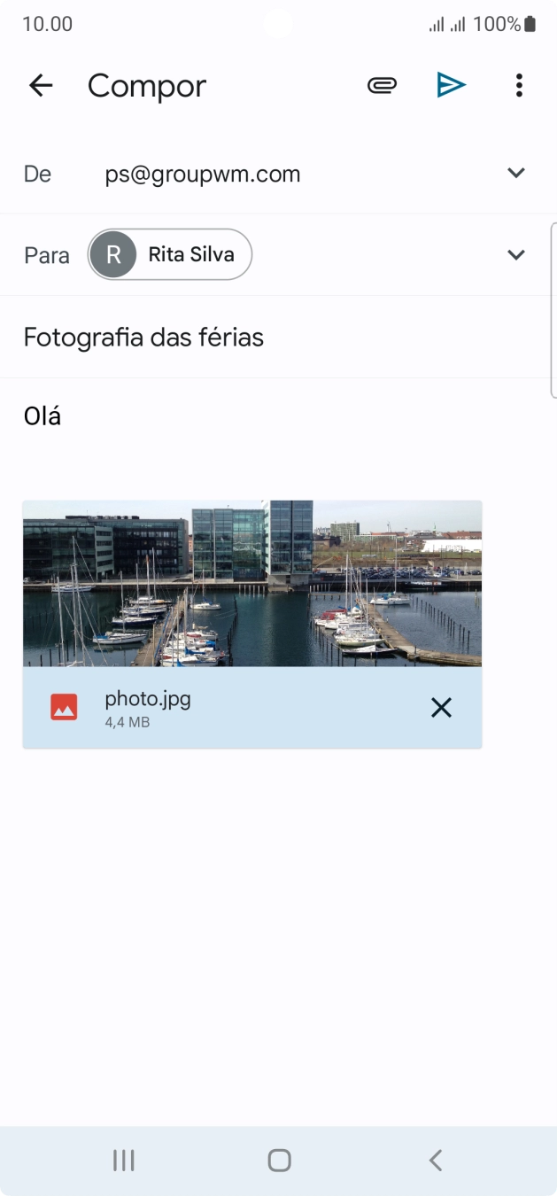 Prima o ícone para enviar quando terminar de escrever o seu e-mail.