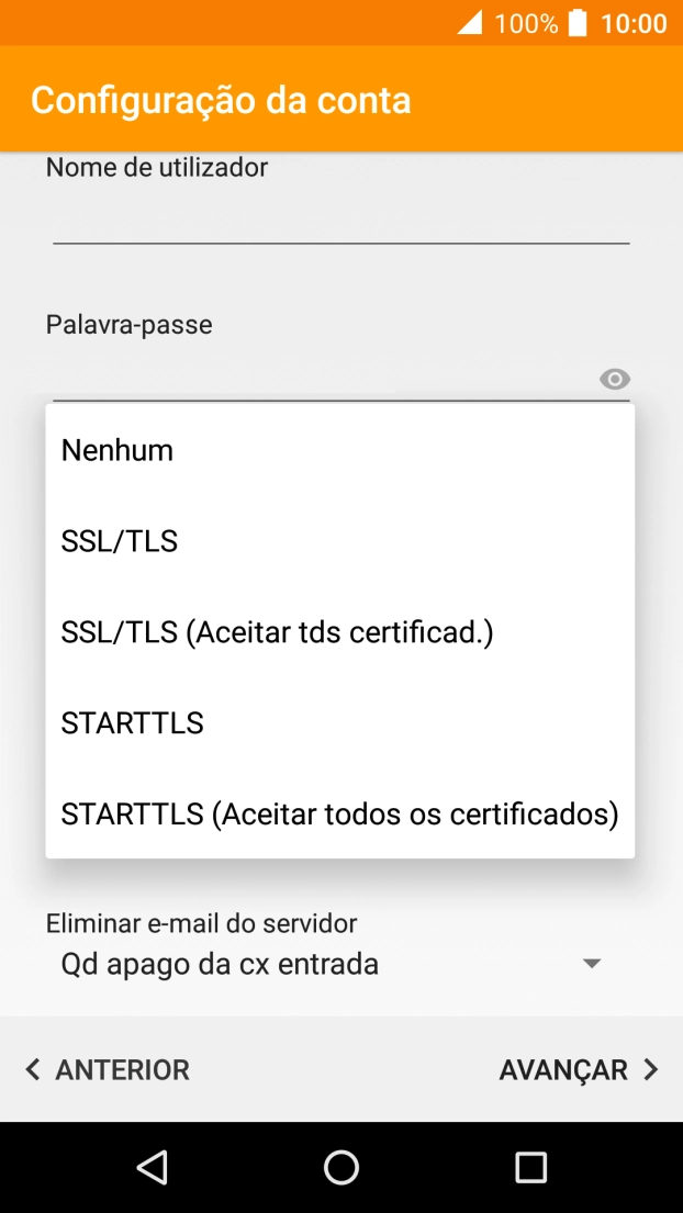Prima SSL/TLS para ativar a função.