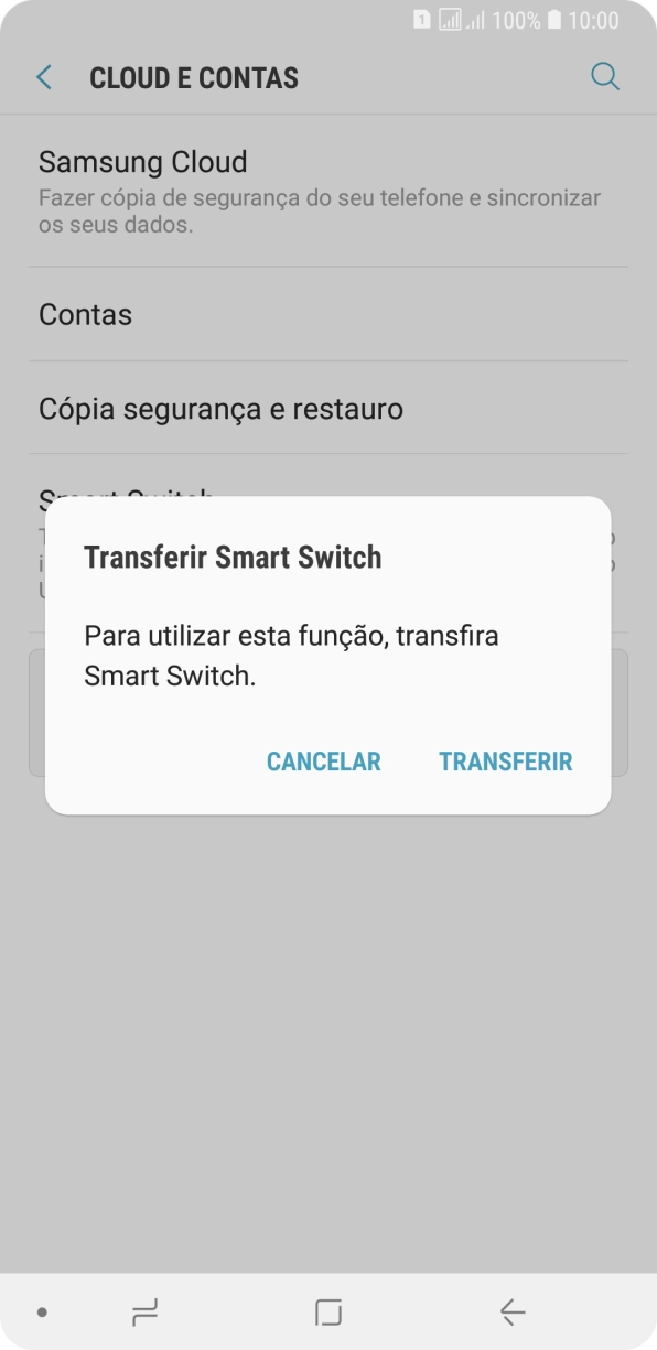 Se for solicitado, deve fazer o download do Smart Switch para o seu telefone. Siga as indicações no ecrã para fazer o download do Smart Switch.